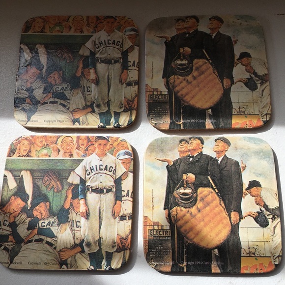 Offer  Norman Rockwell man cave memorabilia Chicago baseball coffee coasters - Picture 6 of 7